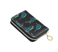 ISAOA Leather Credit Card Holder Zipper Card Wallet Organizer Case Business Card Case Swimming Blue Shark for Woman Man
