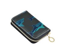 ISAOA Leather Credit Card Holder Zipper Card Wallet Organizer Case Business Card Case Swimming Blue Shark Grey Background for Woman Man