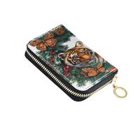 ISAOA Leather Credit Card Holder Zipper Card Wallet Organizer Case Business Card Case Tigers Butterflies Circle for Woman Man