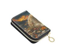 ISAOA Leather Credit Card Holder Zipper Card Wallet Organizer Case Business Card Case White Horse Flower for Woman Man