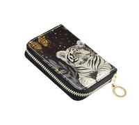 ISAOA Leather Credit Card Holder Zipper Card Wallet Organizer Case Business Card Case White Tigers Butterflies for Woman Man