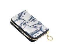 ISAOA Leather Credit Card Holder Zipper Card Wallet Slim Organizer Case Business Card Case Angry Shark for Woman Man