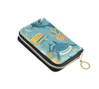 ISAOA Leather Credit Card Holder Zipper Card Wallet Slim Organizer Case Business Card Case Blue Shark Pineapple for Woman Man