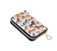 ISAOA Leather Credit Card Holder Zipper Card Wallet Slim Organizer Case Business Card Case Blue Yellow Pink Horse for Woman Man