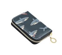 ISAOA Leather Credit Card Holder Zipper Card Wallet Slim Organizer Case Business Card Case Cartoon Line Shark for Woman Man