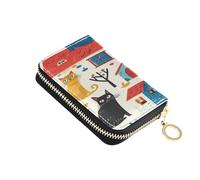 ISAOA Leather Credit Card Holder Zipper Card Wallet Slim Organizer Case Business Card Case Colorful Cat Horse for Woman Man