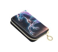ISAOA Leather Credit Card Holder Zipper Card Wallet Slim Organizer Case Business Card Case Colorful Fire Horse for Woman Man