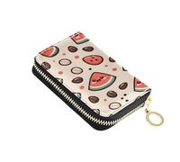 ISAOA Leather Credit Card Holder Zipper Card Wallet Slim Organizer Case Business Card Case Cute Watermelon Seeds for Woman Man