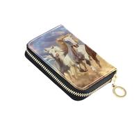 ISAOA Leather Credit Card Holder Zipper Card Wallet Slim Organizer Case Business Card Case Four Horse for Woman Man