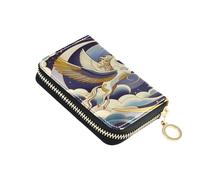 ISAOA Leather Credit Card Holder Zipper Card Wallet Slim Organizer Case Business Card Case Horse Sun Moon for Woman Man