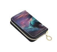 ISAOA Leather Credit Card Holder Zipper Card Wallet Slim Organizer Case Business Card Case Painting Horse for Woman Man
