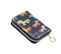 ISAOA Leather Credit Card Holder Zipper Card Wallet Slim Organizer Case Business Card Case Pink Blue Yellow Horse for Woman Man