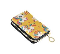 ISAOA Leather Credit Card Holder Zipper Card Wallet Slim Organizer Case Business Card Case Rainbow Horse for Woman Man
