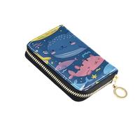 ISAOA Leather Credit Card Holder Zipper Card Wallet Slim Organizer Case Business Card Case Shark Fish for Woman Man