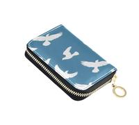 ISAOA Leather Credit Card Holder Zipper Card Wallet Slim Organizer Case Business Card Case White Pigeon for Woman Man