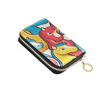 ISAOA Leather Credit Card Holder Zipper Card Wallet Slim Organizer Case Business Card Case Yellow Blue Pink Horse for Woman Man