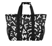ISAOA Letters on Black Background Beach Bags for Women Large Waterproof Beach Tote Bag Travel Pool Yoga Nurse Shopping Tote Bag