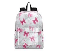 ISAOA Lightweight School Backpack Bookbag Schoolbag Casual Daypack Marble Pink Ribbons Bows Hearts Pattern for Travel with Bottle Side Pockets