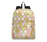 ISAOA Lightweight School Backpack Bookbag Schoolbag Casual Daypack Pastel Pink Yellow Green Moroccan for Travel with Bottle Side Pockets