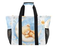 ISAOA Little Bear Flower Beach Bags for Women Large Waterproof Beach Tote Bag Travel Pool Yoga Nurse Shopping Tote Bag