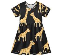 ISAOA Little Girls Dress Summer Dress Short Sleeve Toddler Sundress 2-8T Yellow Giraffe