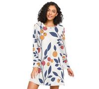 ISAOA Long Sleeve Women's Nightdresses Blue Leave Fruits Pattern Nightshirts,Soft Sleep Dress S-XXL