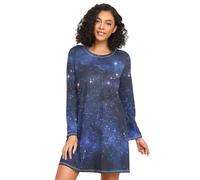 ISAOA Long Sleeve Women's Nightdresses Close Up Of Milky Way Galaxy with Stars and Space Dust in The Universe Nightshirts,Soft Sleep Dress S-XXL