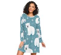 ISAOA Long Sleeve Women's Nightdresses Polar Bear Snow Pattern Nightshirts,Soft Sleep Dress S-XXL