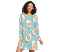ISAOA Long Sleeve Women's Nightdresses Seamless Fried Egg Nightshirts,Soft Sleep Dress S-XXL