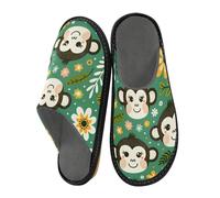 ISAOA Monkey Faces Flowers and Dots on A Green Background House Slippers for Women Men, Non Slip Slippers Warm Slippers House Shoes Indoor Outdoor, 36-37