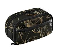 ISAOA Natural Botanical Flower with Gold Line Art Pencil Case with 3 Compartments, Aesthetic Stationery Pen Bag Secondary School Essentials Supplies for Teen Girls Boys Adult