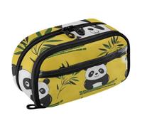 ISAOA Panda and Bamboo Yellow Pencil Case with 3 Compartments, Aesthetic Stationery Pen Bag Secondary School Essentials Supplies for Teen Girls Boys Adult