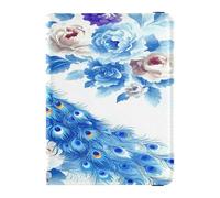 ISAOA Passport Holder Cover Wallet Vaccine Card Holder Leather Card Case Blue Peacock White Flower Travel Document Organizer