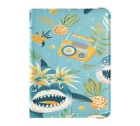 ISAOA Passport Holder Cover Wallet Vaccine Card Holder Leather Card Case Blue Shark Pineapple Travel Document Organizer