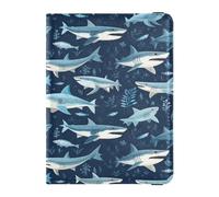 ISAOA Passport Holder Cover Wallet Vaccine Card Holder Leather Card Case Blue Shark Travel Document Organizer