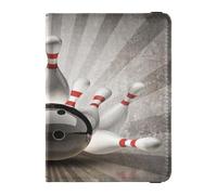 ISAOA Passport Holder Cover Wallet Vaccine Card Holder Leather Card Case Bowling Ball Crashing Into The Pins Travel Document Organizer