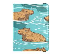 ISAOA Passport Holder Cover Wallet Vaccine Card Holder Leather Card Case Capybaras in The Water Travel Document Organizer