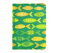 ISAOA Passport Holder Cover Wallet Vaccine Card Holder Leather Card Case Green Orange Fish Travel Document Organizer