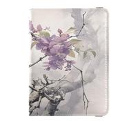ISAOA Passport Holder Cover Wallet Vaccine Card Holder Leather Card Case Purple Floral Travel Document Organizer