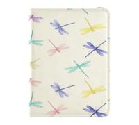 ISAOA Passport Holder Cover Wallet Vaccine Card Holder Leather Card Case Seamless Background with Color Dragonflies Hand-dr Travel Document Organizer