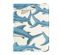 ISAOA Passport Holder Cover Wallet Vaccine Card Holder Leather Card Case White Blue Shark Travel Document Organizer