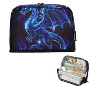 ISAOA Pencil Bag,Large Capacity Pencil Case,Blue Dragon Sideways Pencil Pouch Bag for Girls Boys,Standing Pen Bag for Teenage Student Women Men,21 x 5 x 15 CM