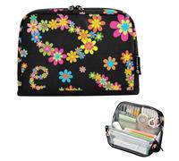 ISAOA Pencil Bag,Large Capacity Pencil Case,Colorful Flowers and Peace Pencil Pouch Bag for Girls Boys,Standing Pen Bag for Teenage Student Women Men,21 x 5 x 15 CM