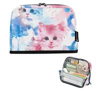 ISAOA Pencil Bag,Large Capacity Pencil Case,Cute Blue Kitten and Pink Kitten Pencil Pouch Bag for Girls Boys,Standing Pen Bag for Teenage Student Women Men,21 x 5 x 15 CM