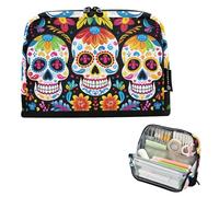 ISAOA Pencil Bag,Large Capacity Pencil Case,Cute Sugar Skull with Flowers Pencil Pouch Bag for Girls Boys,Standing Pen Bag for Teenage Student Women Men,21 x 5 x 15 CM