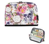 ISAOA Pencil Bag,Large Capacity Pencil Case,Dream Catchers Skulls Flowers in Bohemian Boho Pencil Pouch Bag for Girls Boys,Standing Pen Bag for Teenage Student Women Men,21 x 5 x 15 CM