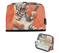 ISAOA Pencil Bag,Large Capacity Pencil Case,Electric Guitar Tiger Pencil Pouch Bag for Girls Boys,Standing Pen Bag for Teenage Student Women Men,21 x 5 x 15 CM
