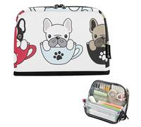 ISAOA Pencil Bag,Large Capacity Pencil Case,French Bulldog Dog Paw Coffee Cup Pencil Pouch Bag for Girls Boys,Standing Pen Bag for Teenage Student Women Men,21 x 5 x 15 CM