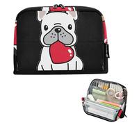 ISAOA Pencil Bag,Large Capacity Pencil Case,French Bulldog Heart Valentine Pencil Pouch Bag for Girls Boys,Standing Pen Bag for Teenage Student Women Men,21 x 5 x 15 CM