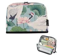 ISAOA Pencil Bag,Large Capacity Pencil Case,Japanese Cranes and Pink Lotus Pencil Pouch Bag for Girls Boys,Standing Pen Bag for Teenage Student Women Men,21 x 5 x 15 CM